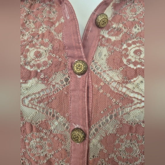 Aratta Silent Journey String of Pearls Lace Semi Sheer Button Down Blouse(M)NWT - Picture 7 of 10